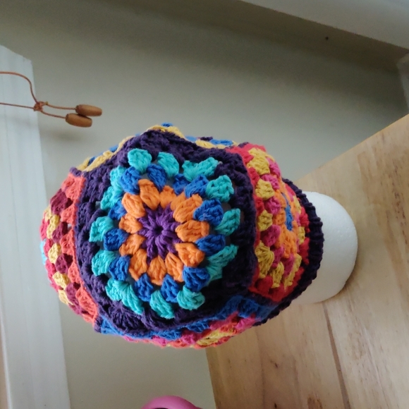 %100 Handmade  Granny Square Crochet 🧶 Colorful of Purple  Women's Beanie - Picture 7 of 15